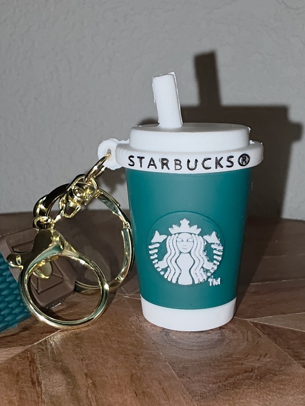 Starbucks Teal Mini Cup Keychain with White Lid